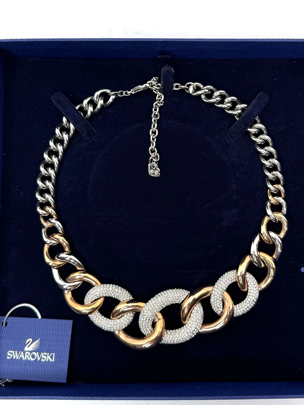 Swarovski Crystal Chain Link Statement Necklace Silver Rose Gold Tone